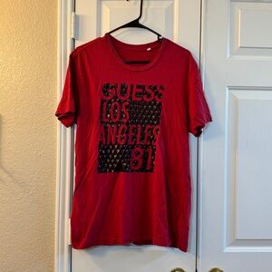 Guess Los Angeles 81 Graphic T Shirt Men’s XLarge Red with Black Texture Logo